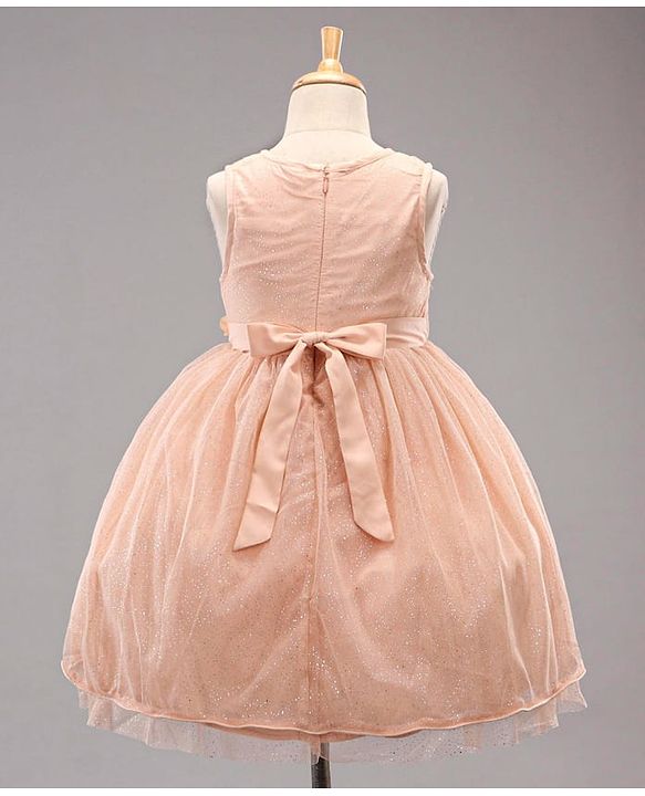 Babyhug Sleeveless Knee Length Sequinned Party Dress - Peach