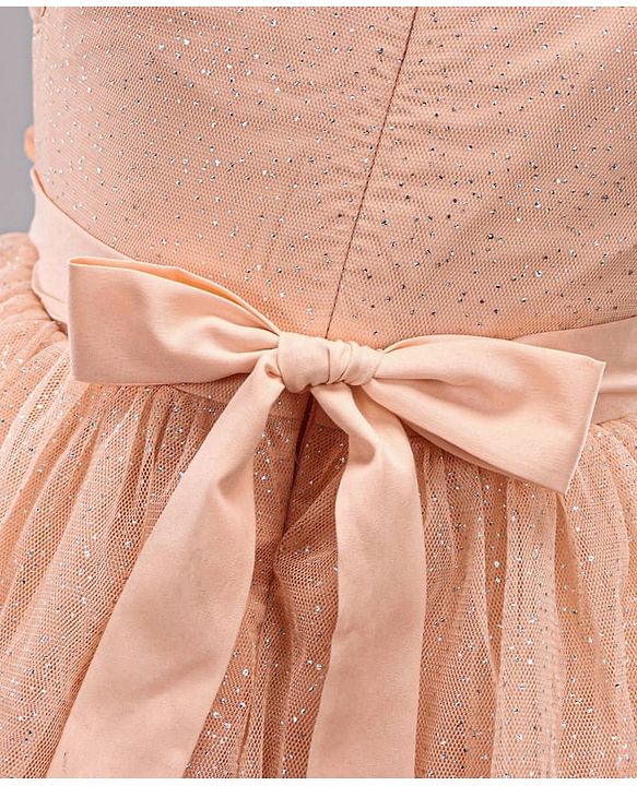 Babyhug Sleeveless Knee Length Sequinned Party Dress - Peach