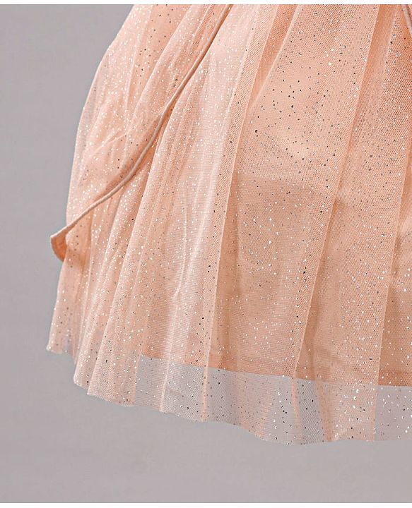 Babyhug Sleeveless Knee Length Sequinned Party Dress - Peach