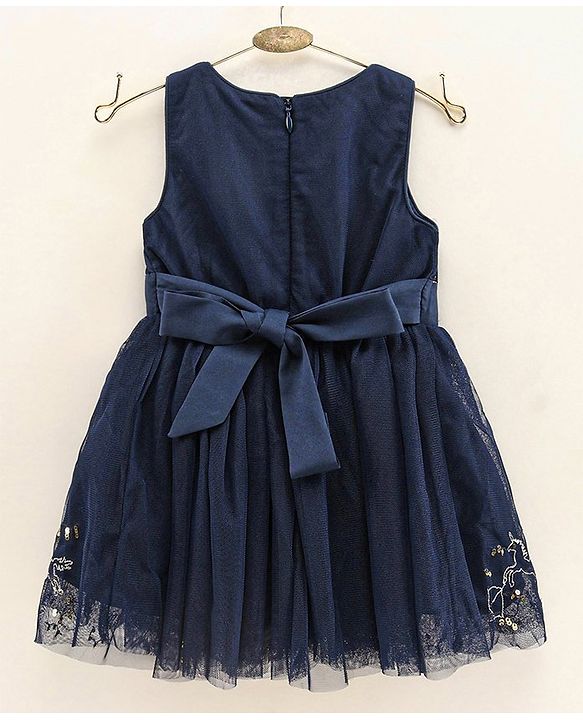 Babyhug Sleeveless Embroidered Party Wear Frock Floral Corsage- Blue
