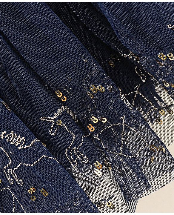 Babyhug Sleeveless Embroidered Party Wear Frock Floral Corsage- Blue
