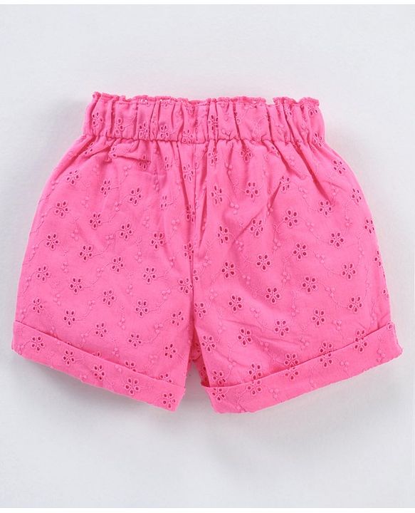 Babyhug Cotton Woven Mid Thigh Shorts Schiflli Design - Pink