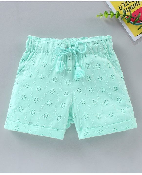 Babyhug Cotton Woven Mid Thigh Shorts Schiflli Design - Pink