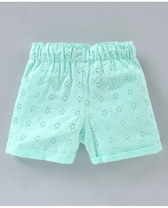 Babyhug Cotton Woven Mid Thigh Shorts Schiflli Design - Pink
