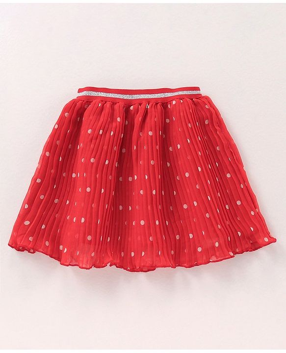 Babyhug Mid Thigh Pleated Skirt Dot print - Red