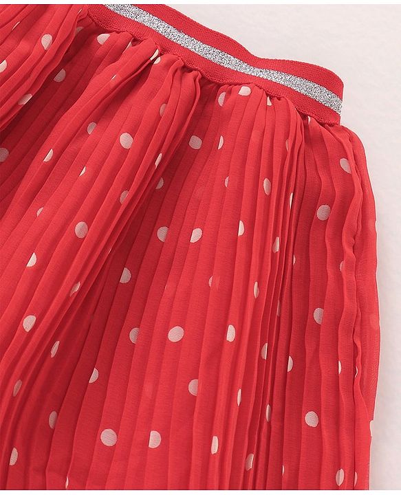 Babyhug Mid Thigh Pleated Skirt Dot print - Red