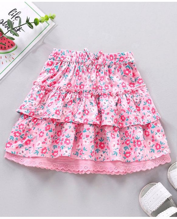 Babyhug Rayon Woven Mid Thigh Skirts Floral Print - Pink