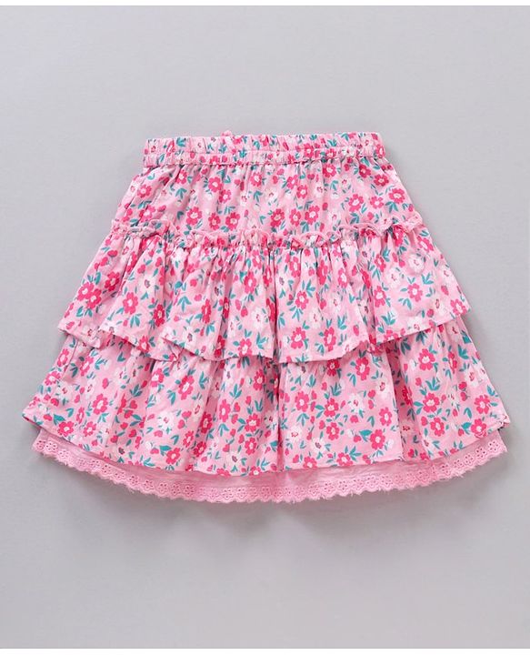 Babyhug Rayon Woven Mid Thigh Skirts Floral Print - Pink