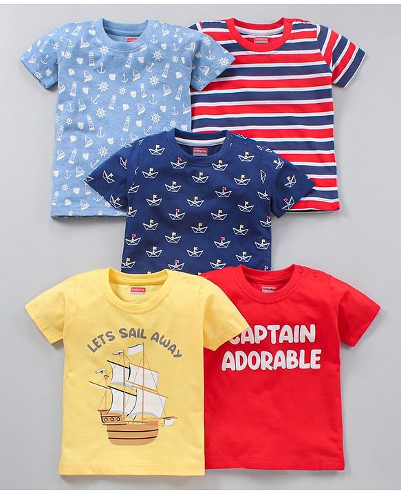 Babyhug Half Sleeves T-Shirts Multi Print Pack of 5 - Multicolor