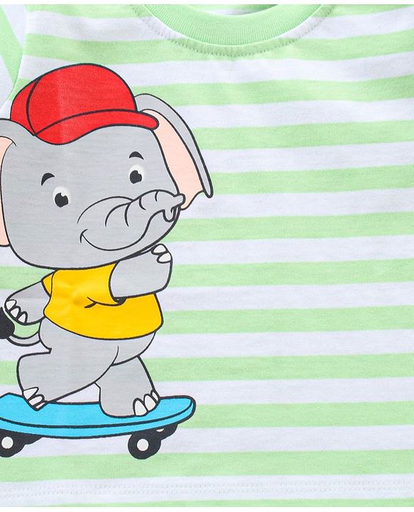 Babyhug Half Sleeves T-Shirt Stripe Pattern With Elephant Print - Multicolour