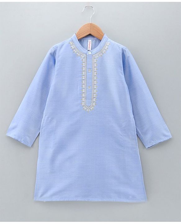 Babyhug Full Sleeves Cotton Zari Kurta and Dhoti Set - Blue