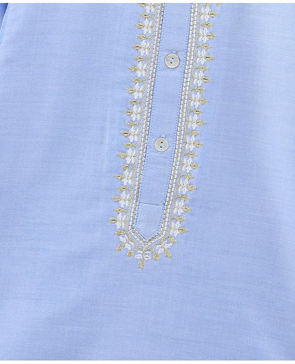 Babyhug Full Sleeves Cotton Zari Kurta and Dhoti Set - Blue