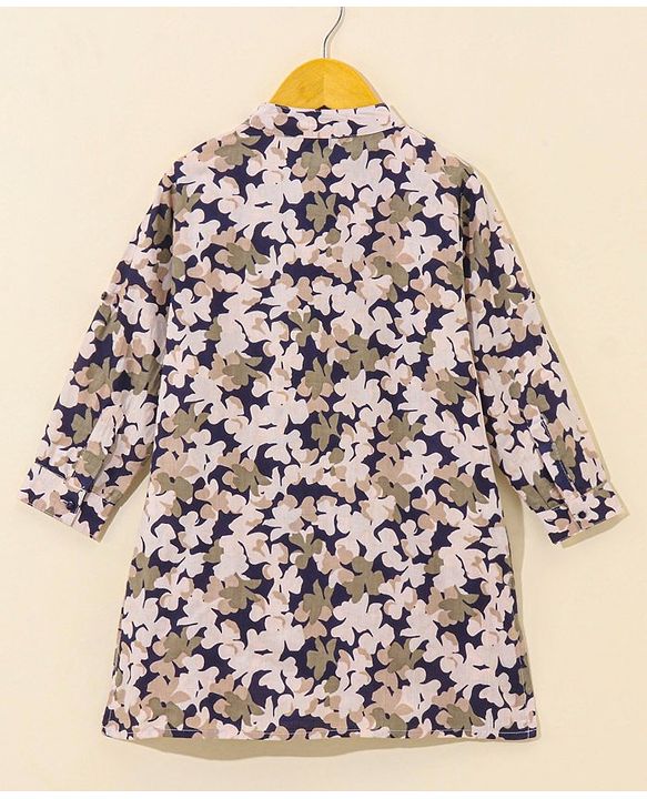 Babhyhug Cotton Woven Full Sleeves Ethnic Printed Kurta & Dhoti Set - Navy