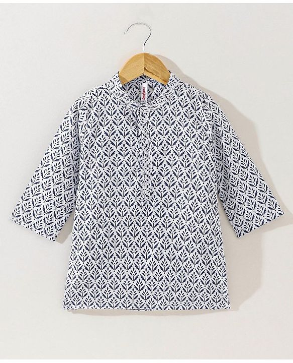 Babyhug Cotton Full Sleeves Kurta & Dhoti Set Ethnic Print - Navy Blue
