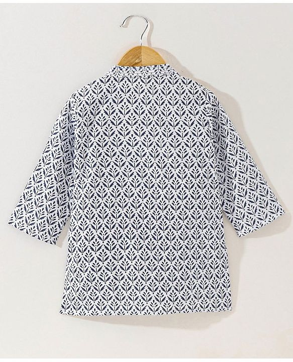 Babyhug Cotton Full Sleeves Kurta & Dhoti Set Ethnic Print - Navy Blue