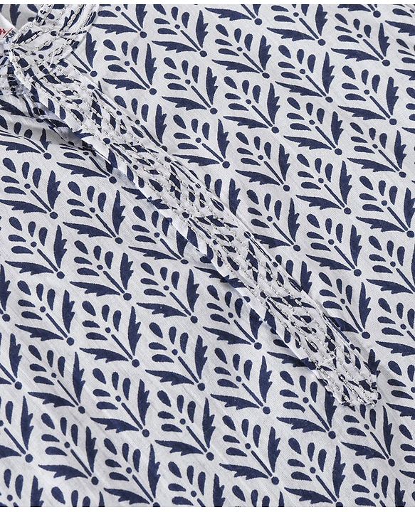 Babyhug Cotton Full Sleeves Kurta & Dhoti Set Ethnic Print - Navy Blue