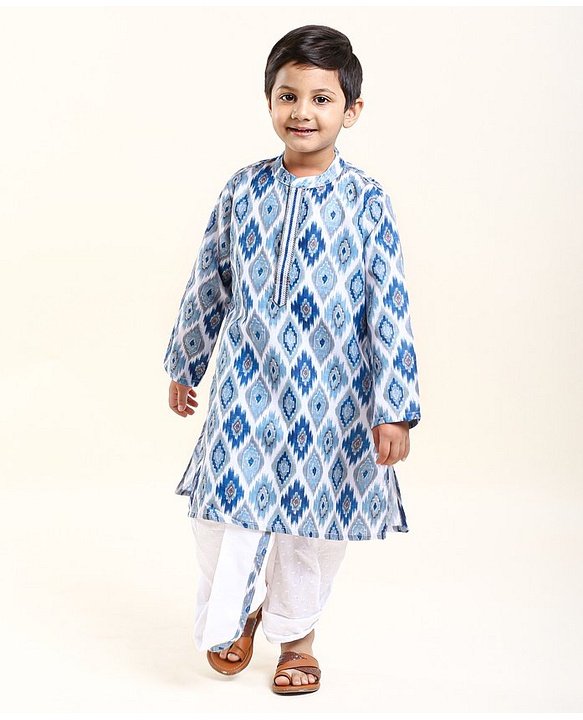 Babyhug Full Sleeves Printed Kurta Dhoti Set - Blue