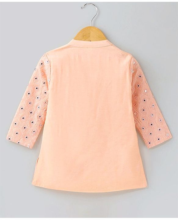 Babyhug Full Sleeves Embroidered Cotton Dhoti Pyjama Set- Peach