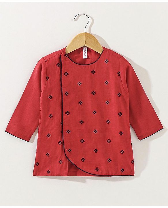 Babyhug Cotton Full Sleeves Kurta & Dhoti Set Ethnic Print - Red Blue