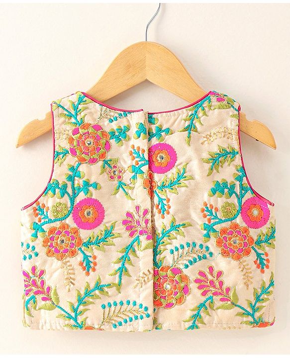 Babyhug Sleeveless Embroidered Choli Lehenga & Dupatta Set - Multicolor