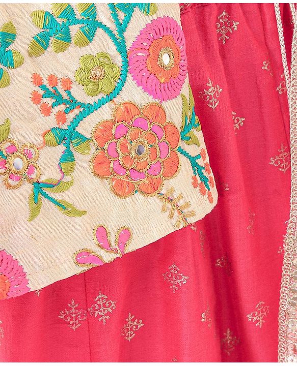Babyhug Sleeveless Embroidered Choli Lehenga & Dupatta Set - Multicolor
