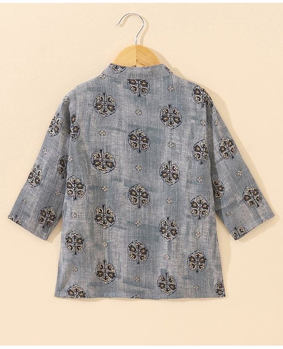 Babyhug Cotton Full Sleeves Kurta & Dhoti Set Ethnic Print - Navy Blue