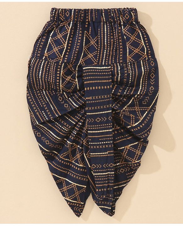 Babyhug Cotton Full Sleeves Kurta & Dhoti Set Ethnic Print - Navy Blue
