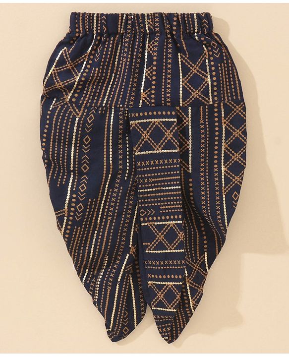 Babyhug Cotton Full Sleeves Kurta & Dhoti Set Ethnic Print - Navy Blue