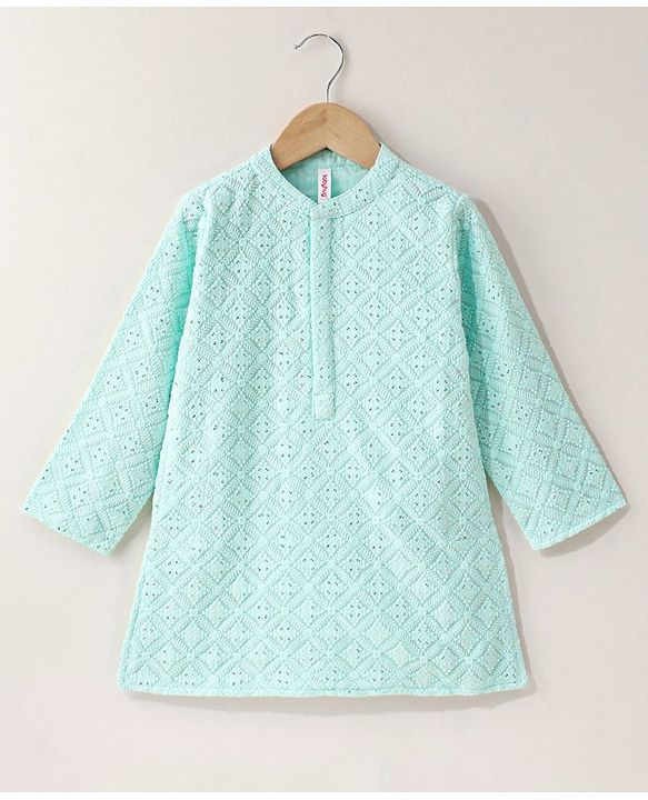 Babyhug Full Sleeves Cotton Solid Kurta Pyjama Set - Sea Green