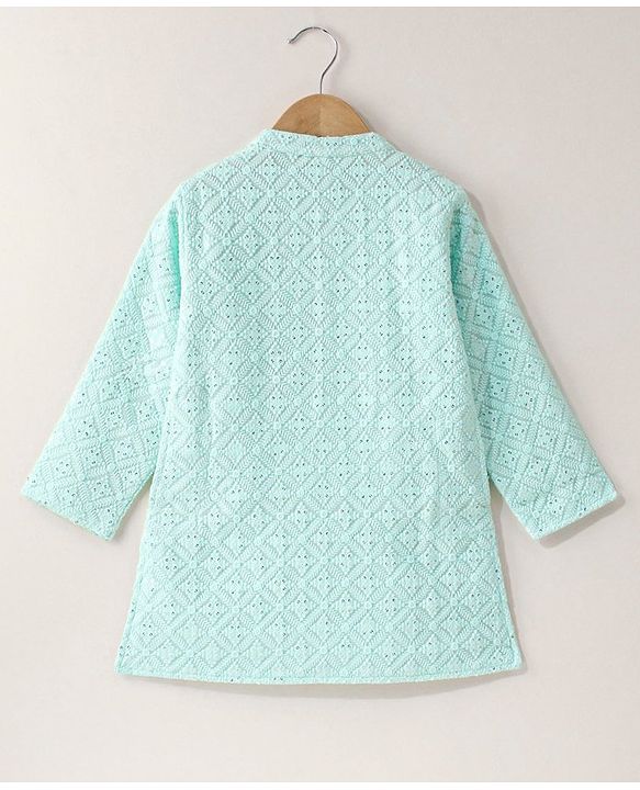 Babyhug Full Sleeves Cotton Solid Kurta Pyjama Set - Sea Green
