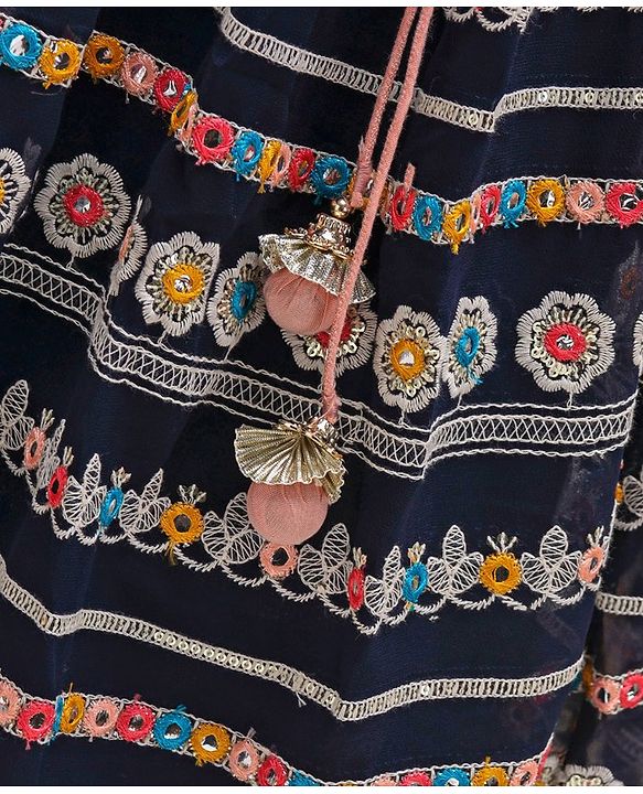 Babyhug Sleeveless Embroidered Choli & Flared Lehenga with Dupatta - Peach Navy