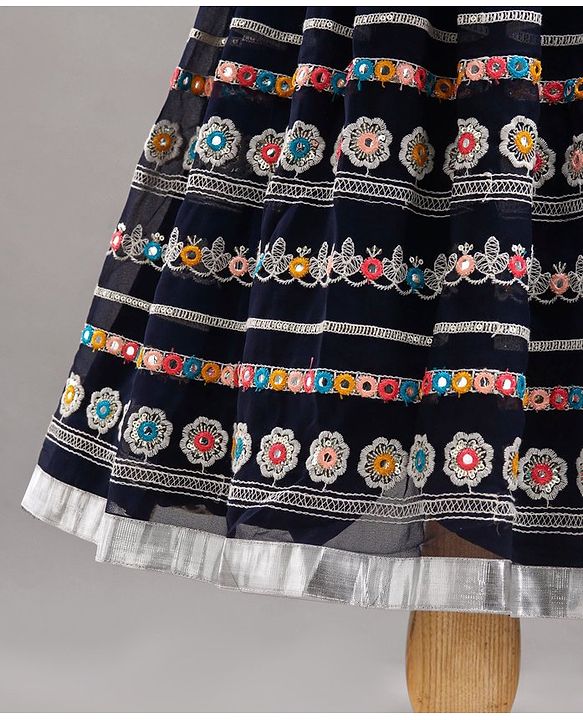 Babyhug Sleeveless Embroidered Choli & Flared Lehenga with Dupatta - Peach Navy
