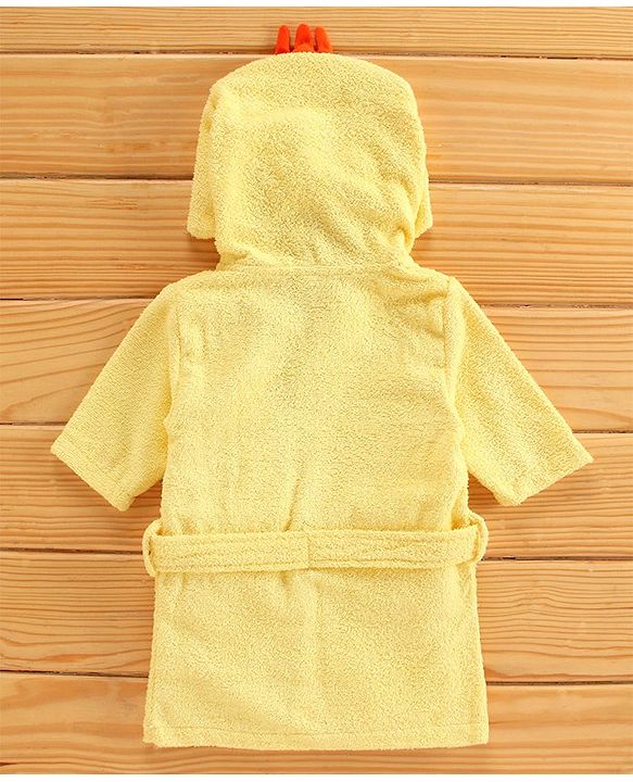 Babyhug Three Fourth Sleeves Hooded Bath Robe Duck Design - Yellow
