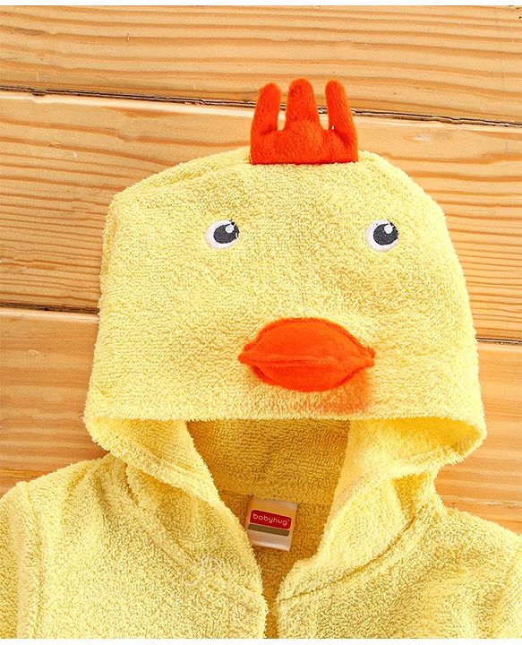 Babyhug Three Fourth Sleeves Hooded Bath Robe Duck Design - Yellow