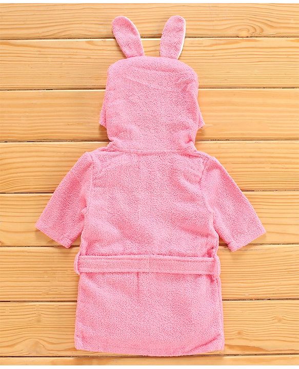 Babyhug Three Fourth Sleeves Hooded Bath Robe Bunny Design - Pink