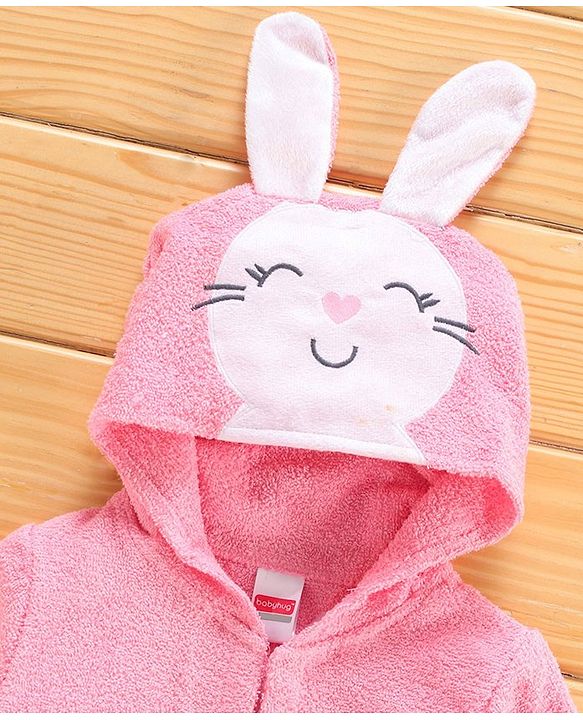 Babyhug Three Fourth Sleeves Hooded Bath Robe Bunny Design - Pink