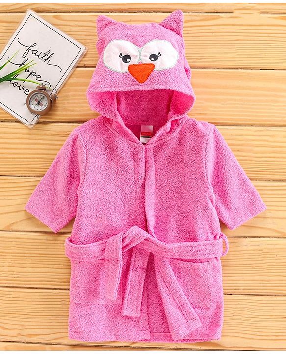 Babyhug Three Fourth Sleeves Hooded Bath Robe Bunny Design - Pink
