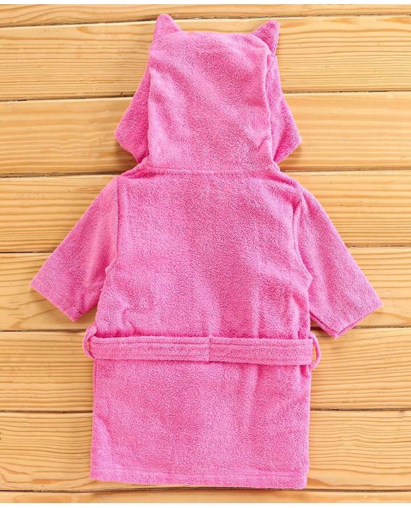 Babyhug Three Fourth Sleeves Hooded Bath Robe Bunny Design - Pink