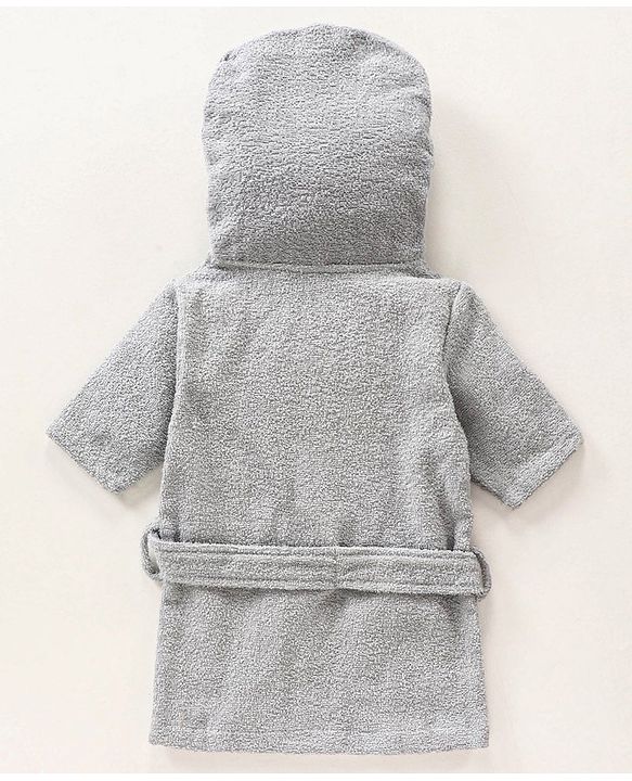Babyhug Three Fourth Sleeves Elephant Design Woven Terry Bath Robe - Grey