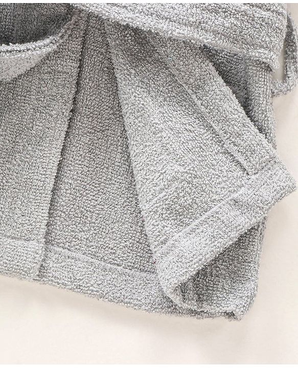 Babyhug Three Fourth Sleeves Elephant Design Woven Terry Bath Robe - Grey