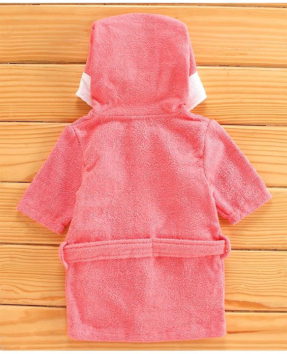 Babyhug Three Fourth Sleeves Hooded Bath Robe Fox Design - Pink