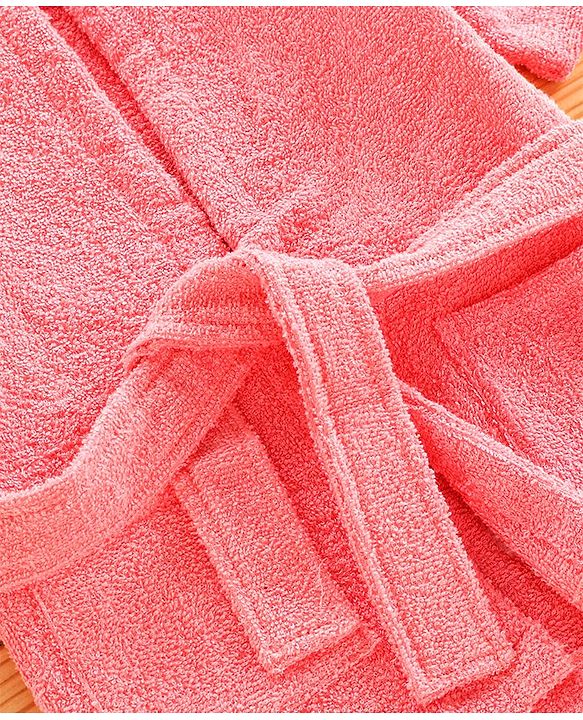 Babyhug Three Fourth Sleeves Hooded Bath Robe Fox Design - Pink