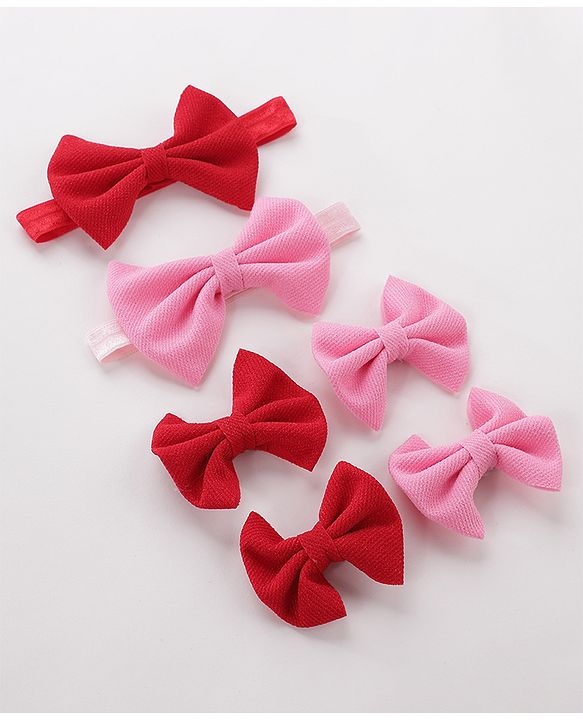 Babyhug Headbands & Hair Clips Pack of 6 - Pink Red