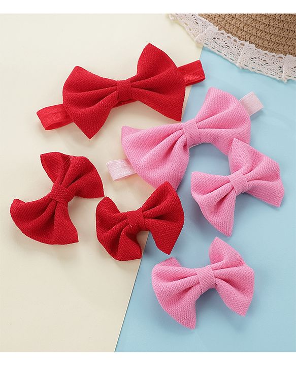Babyhug Headbands & Hair Clips Pack of 6 - Pink Red