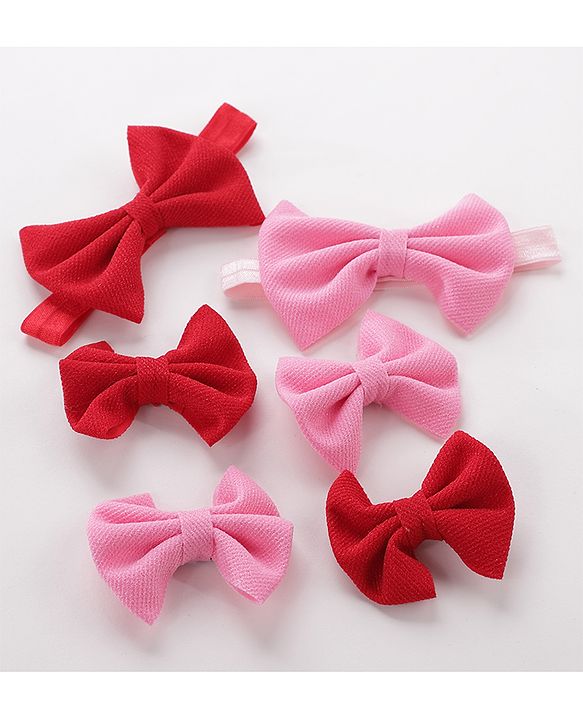 Babyhug Headbands & Hair Clips Pack of 6 - Pink Red