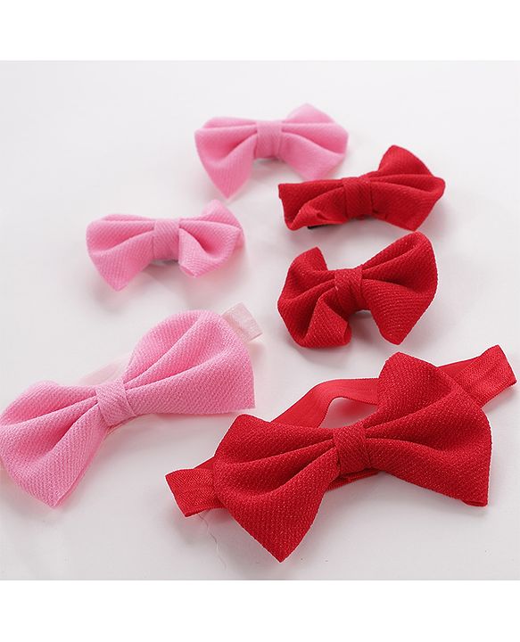 Babyhug Headbands & Hair Clips Pack of 6 - Pink Red