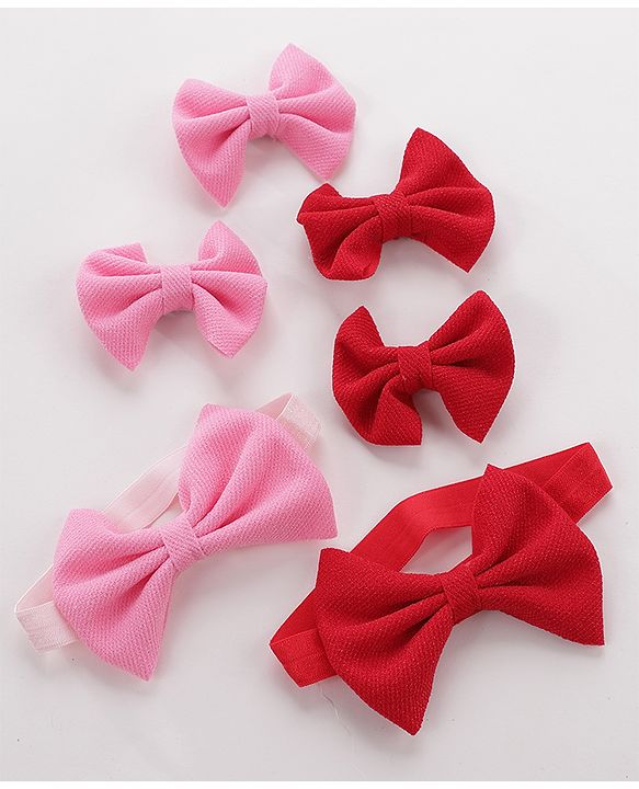 Babyhug Headbands & Hair Clips Pack of 6 - Pink Red