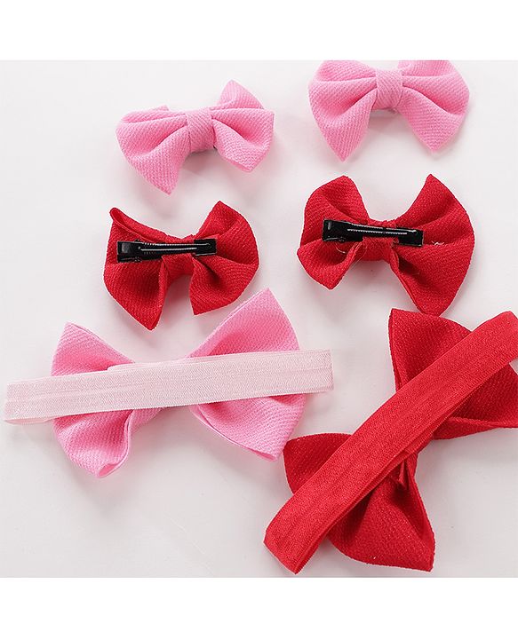 Babyhug Headbands & Hair Clips Pack of 6 - Pink Red