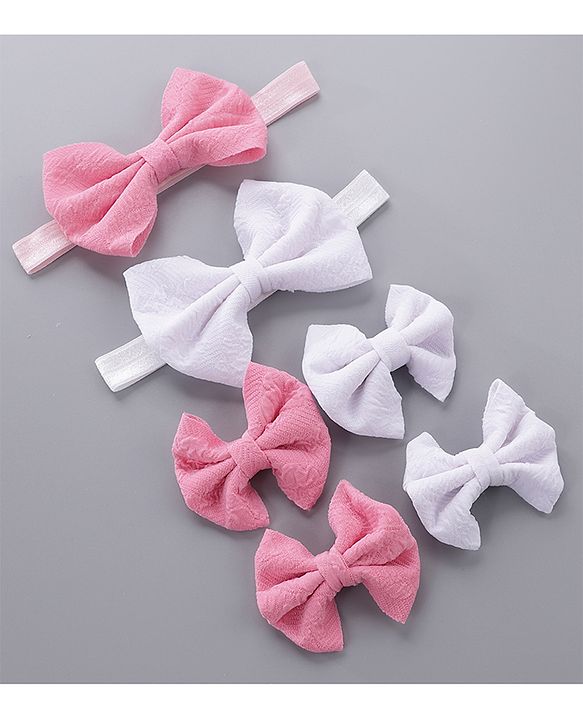 Babyhug Headbands & Hair Clips Pack of 6 - Pink White