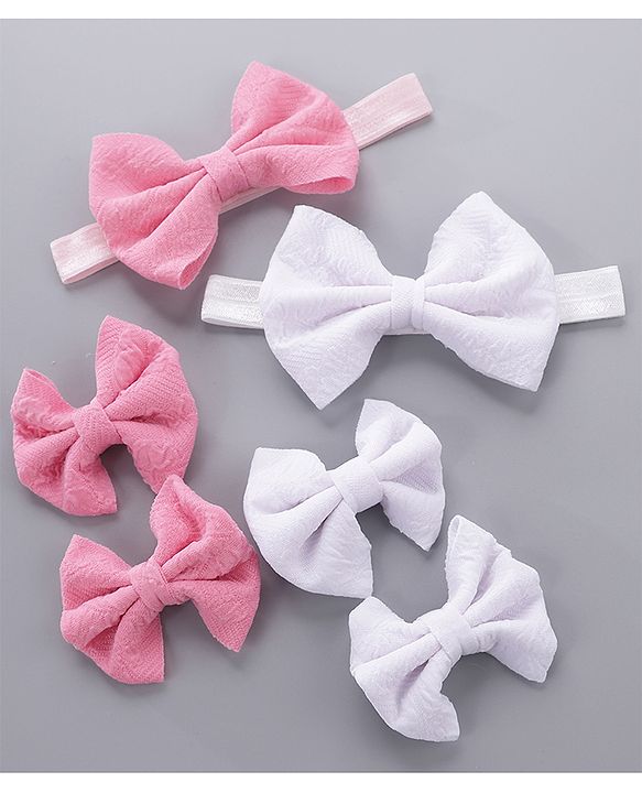 Babyhug Headbands & Hair Clips Pack of 6 - Pink White